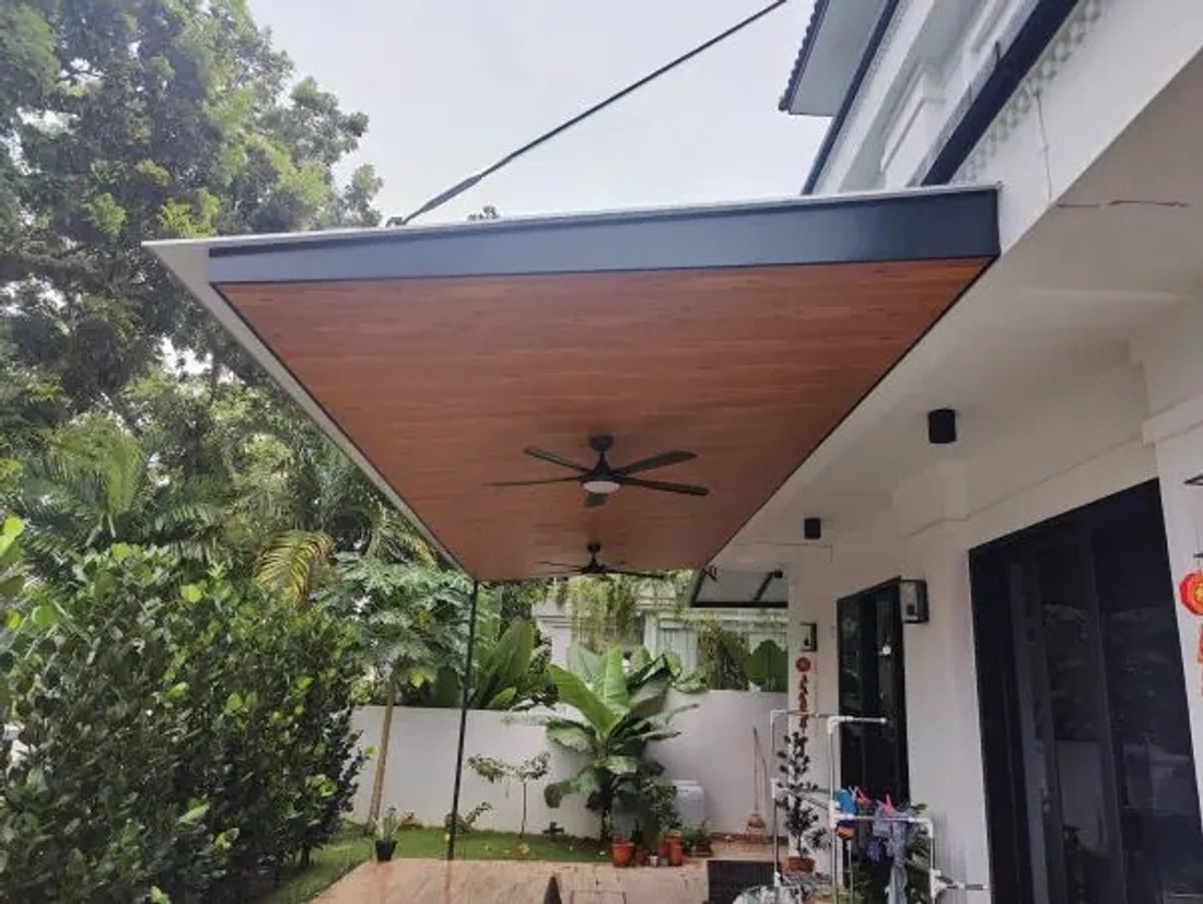 Awning installed over a backyard