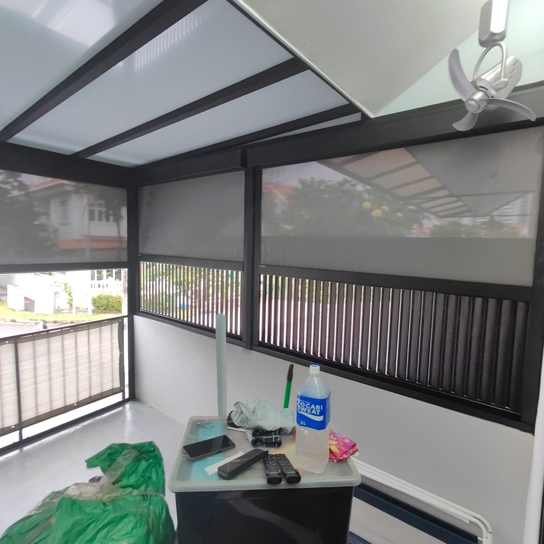 Outdoor zip blinds on a balcony